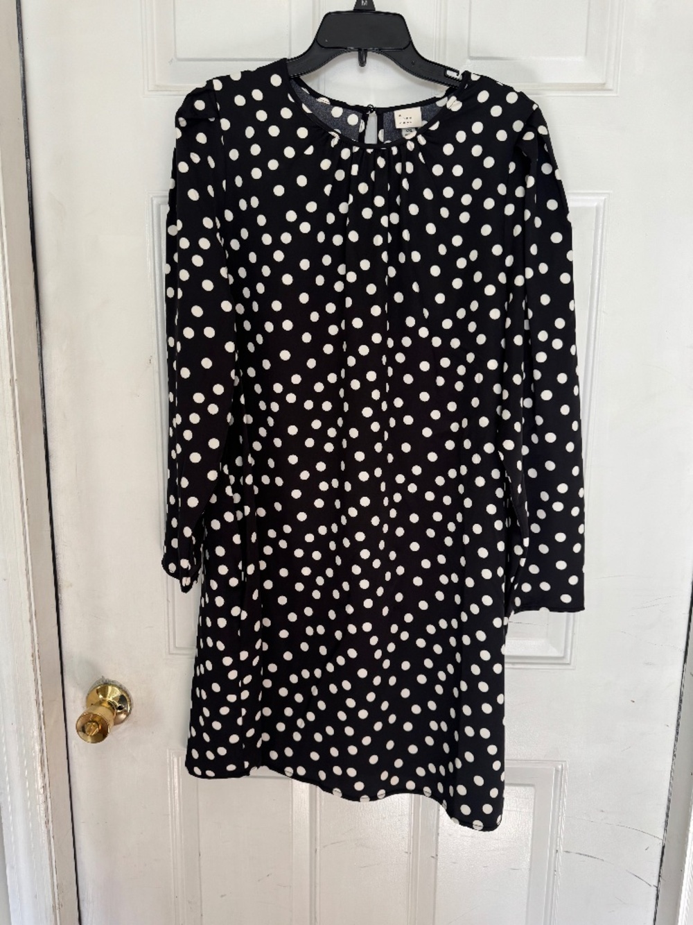 A New Day Black White Polka Dot Puff Shoulder Shift Dress XXL